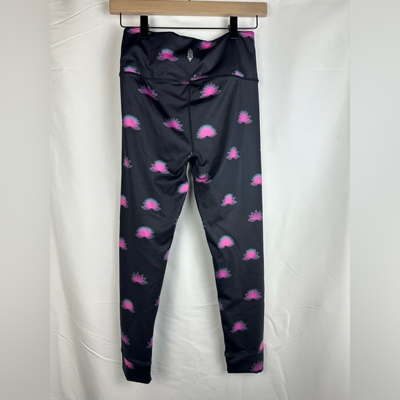 Free People Movement Leggings. Black With Pink And Blue Design. Women's Small. - Picture 7 of 10